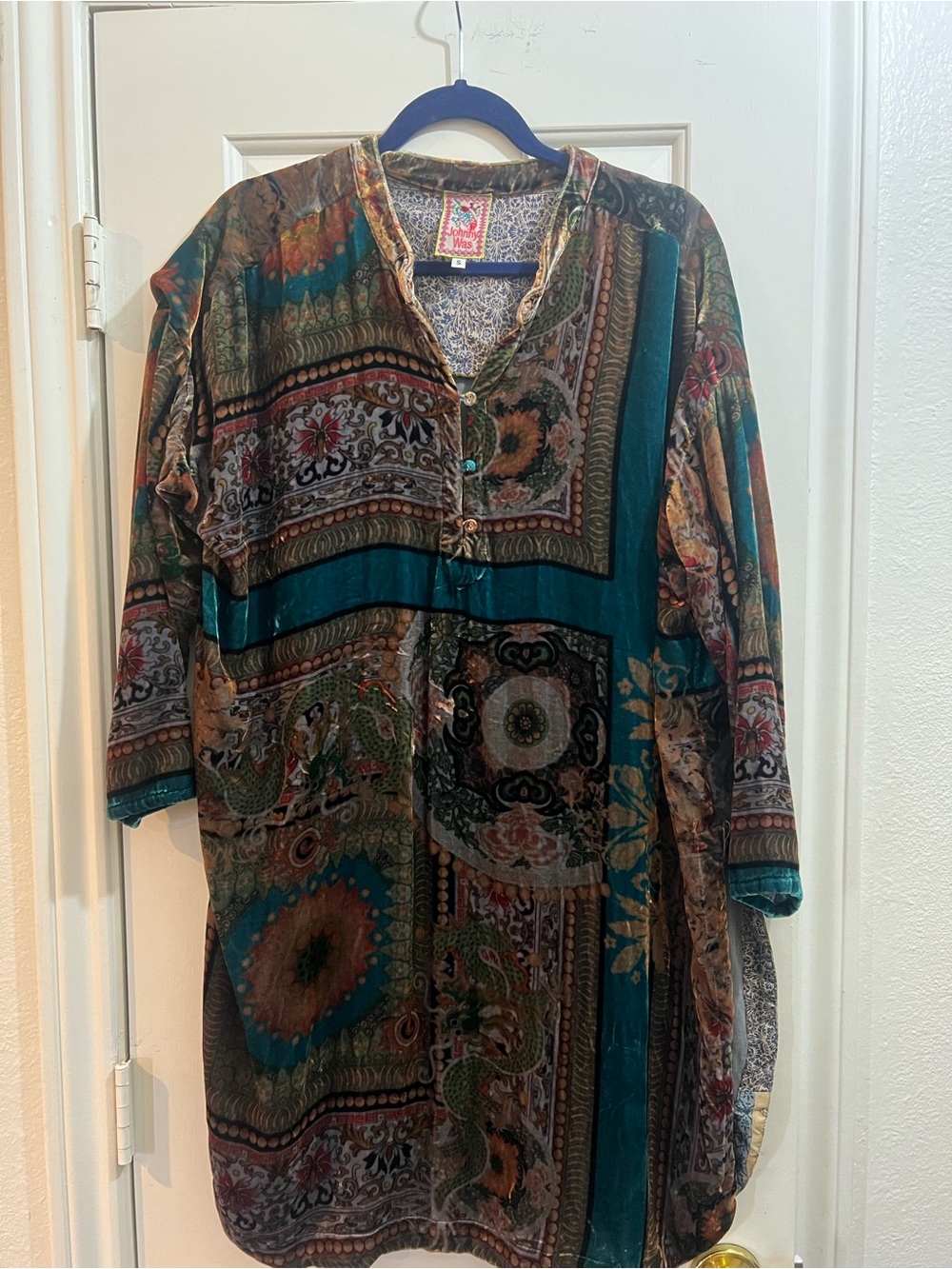 Johnny Was Teal Multi-Pattern Lightweight Duster/Tunic